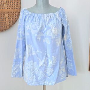 Lafayette 148 New York Light Blue Floral Off-Shoulder Blouse